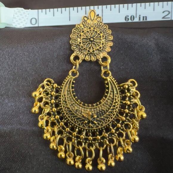 Bollywood Oxidized Gold Tone Jhumka Filigree Boho earrings - Picture 2 of 3